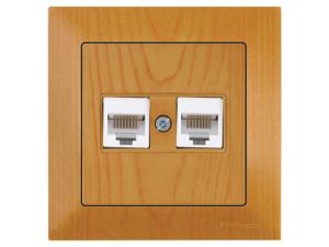 Розетка компьютерная 2xRJ45 (Cat5e, скрытая) дуб, DARIA, MUTLUSAN ((2xRJ 45) 8-pin, соединения типа 568A или 568B)